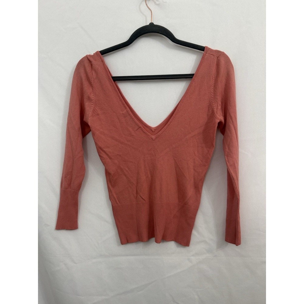 Zara Coral V Neck‎ Stretchy Long Sleeve Crop Top Womens Size Small - Picture 2 of 7